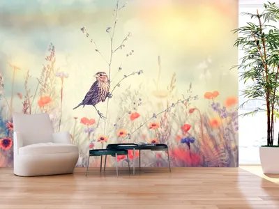 Produktbild von Vlies Fototapete Blumen Vogel 400x280 cm Tapeten Wandtapete XXL Natur Wiese g-B-0134-a-a