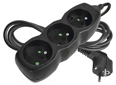 Prodlužovací kabel 2 m / 3 zásuvky / černý / PVC / 1 mm2