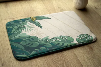 Produktbild von Badteppich Saugfähige - Badezimmer Teppich - Rutschfester Badvorleger Badematte - 75x45 cm - Monstera-Pflanzen