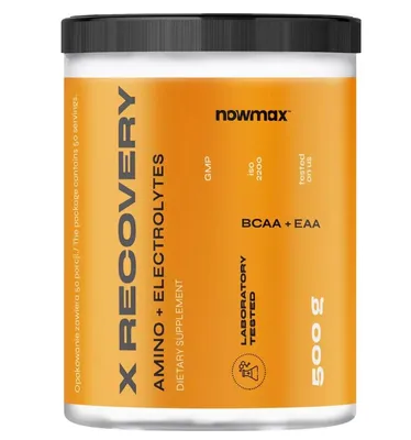 Produktbild von nowmax® X Recovery 500 g Orange – EAA BCAA Aminosäuren + Magnesium, Kalium & Natrium