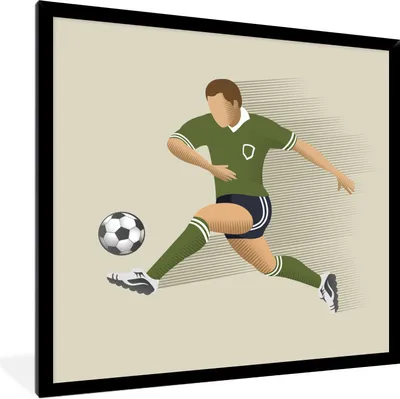 Produktbild von MuchoWow® Gerahmtes Poster Eine Illustration einer Person, die einen Fußball schießt - Mädchen - Jungen - Kinder 40x40 cm - Poster mit Schwarzem Bilderrahmen Wandposter Rahmen Foto Bilder - Mit Rahmen - Wanddekoration Schlafzimmer