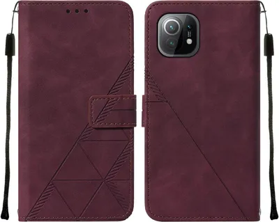 Produktbild von Xiaomi Mi 11 Hülle, Schlank Prägung Flip Leder Kartenfächer Schutzhülle mit Ständer für Xiaomi Mi 11 Rot