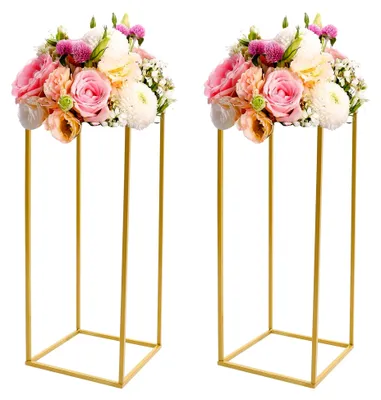 Produktbild von 2 Stück Goldene Metall Blumenständer 60 x 25 x 25 CM, Blumenvase Säulenständer für Hochzeiten und Heimdekoration