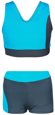 Produktbild von Aquarti Mädchen Sport Bikini - Racerback Bustier & Badehose, Farbe: Graphite / Türkisgrün, Größe: 152