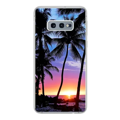 Produktbild von MuchoWow® Handyhülle Schutzhülle Hülle für Samsung Galaxy S10e Eine Silhouette von Palmen während eines Sonnenuntergangs auf Hawaii Silikon Softcase Handy Hülle - Handy