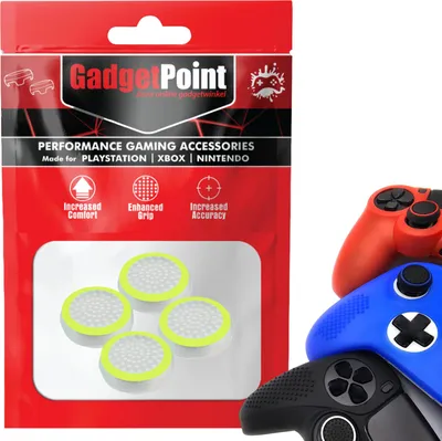 Immagine prodotto di Thumbgrips - Thumbgrips per PlayStation, PS5, Xbox X/S, One e Switch Pro Controller - Thumbgrips da gioco - Thumbstick antiscivolo ad alte prestazioni - Accessori di protezione - Bianco con verde chiaro -