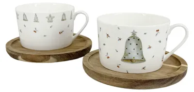 Produktbild von Weihnachtsset mit 2 „Advent“-Tassen und Holzuntersetzern – by inspire