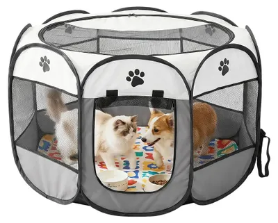 Immagine prodotto di Puppyren pieghevole - 74 x 74 x 43 cm - Poliestere e plastica - Grigio - Adatto per cani di piccola taglia e gatti