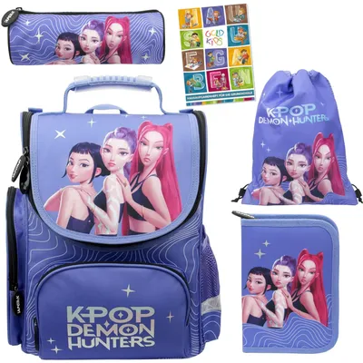 Produktbild von Schulranzen für Jungen und Mädchen, 5er-Set - Schul-Rucksack für Kinder mit Federmäppchen - Schuhbeutel Schlampermäppchen und Hausaufgabenheft- K-POP