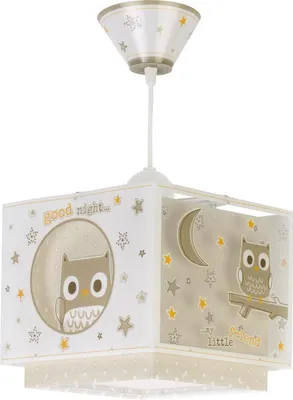 Produktbild von Deckenlampe für Kinderzimmer, Eulenmotiv & Sternendekoration, fluoreszierend, höhenverstellbar, doppelter Schirm