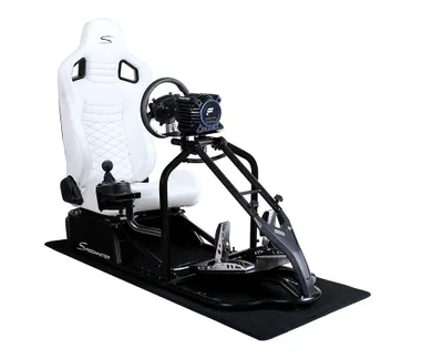 Produktbild von SIM Racing Cockpit Seat Pro Sim Rig SCHWARZ | Gaming Simulator Cockpit | Rennsimulator Lenkradständer Leder Optik Weiß
