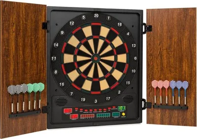 Obrázok produktu pre oneConcept Dartmaster 180 automat na šípky, elektronický terč, e-šípky, terč až pre 8 hráčov, virtuálny súper, LED displeje, 12 šípok, hnedá