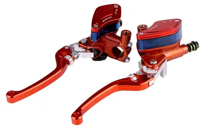 Zdjęcie produktu dla Zestaw dwóch regulowanych dźwigni pompy hamulcowej i pompy sprzęgła do motocykla, wykonanych metodą CNC, o średnicy 22 mm, w kolorze pomarańczowym