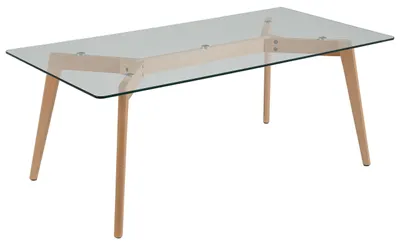 Produktbild von BELIANI Esstisch Transparent Sicherheitsglas 180 x 90 cm mit Holzbeinen Rechteckig Modern Esszimmer Möbel Ausstattung