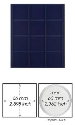 Produktbild von Prophila Collection blaue Veloureinlage für Münzbox, 12 eckige Fächer für Münzen bis 66 mm