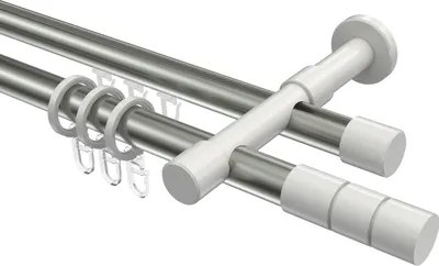 Produktbild von Interdeco Rundrohr-Innenlaufstange / Gardinenstange (Kombination) Edelstahl-Optik / Weiß, Typ Prestige Elanto (Rillenzylinder), 20 mm Ø 2-läufig, 160 cm