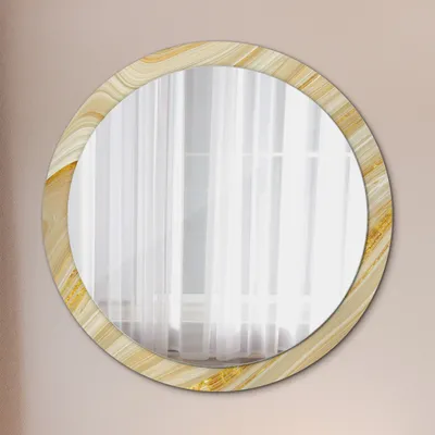 Produktbild von Ø100cm Spiegel - Glasrahmen mit Aufdruck - Wandspiegel Schlafzimmer - gold abstrakt