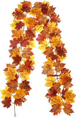 Produktbild von 2 künstliche Herbstgirlanden aus Ahornblättern zum Aufhängen für Zuhause und Partys