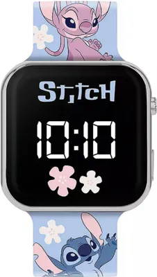 A digital watch with Stitch and Angel characters from Disney's Lilo & Stitch.