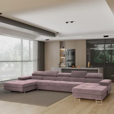 Produktbild von Masseno Ecksofa OMBRA mit Schlaffunktion U-Form, Sofa mit Bettkasten, Wohnzimmersofa, Couch, Soffa, Bettsofa, Couchgarnitur- Lila, MONOLITH 62