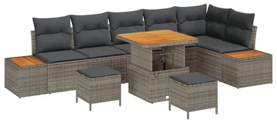 Image de Ensemble de canapés de jardin vidaXL avec coussins, 9 pièces, gris