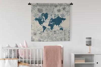 Produktbild von MuchoWow® Wandteppich Wandbehang Weltkarte - Blume - Blau 90x90 cm Tapisserie Dekoration Wandtuch - Wandaufhänger