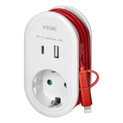 Zdjęcie produktu dla Adapter gniazda z 2 x USB typu A + typu C, kablem ładującym typu C +
