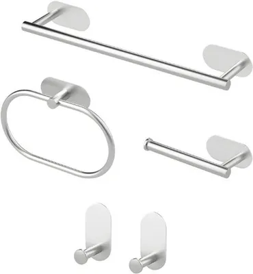Produktbild von 5-teiliges Badezimmer-Set, Handtuchhalter, Toilettenpapierhalter, Edelstahl, Silber