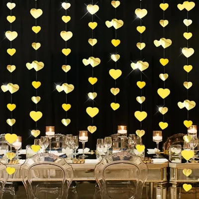 Productafbeelding van Harten slinger voor feestdecoratie - 4 stuks - Gouden decoratie voor bruiloft, verloving, jubileum, Valentijnsdag en verjaardagen