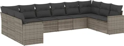 Produktbild von vidaXL 10-tlg. Garten-Sofagarnitur mit Kissen Grau Poly Rattan
