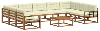 Produktbild von vidaXL Outdoor-Sofagarnitur mit Kissen 10 pcs Natur und Creme