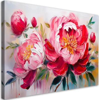 Produktbild von Leinwandbild Blühende rosa Pfingstrosen Blumen 120x80 Feeby Rosa bild für die wand bereit zum aufhängen