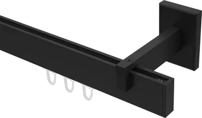Produktbild von Interdeco Innenlaufstange / Gardinenstange mit Innenlauf Schwarz, Typ Smartline Paxo (Kappe), 14x35 mm 1-läufig, 280 cm