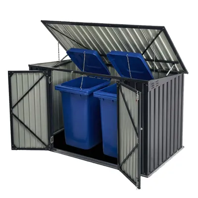 Produktbild von Juskys 3er Mülltonnenbox Namur 3 x 120 Liter Tonnen - 2 m² - 2 große Türen - Metall Mülltonnenverkleidung Müllbox Müllhaus Aufbewahrungsbox