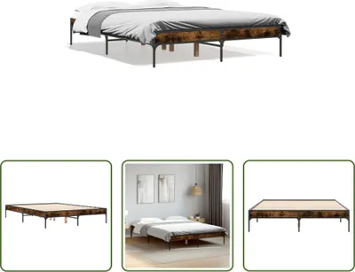Produktbild von The Living Store Bettgestell Räuchereiche 135x190 cm Holzwerkstoff und Metall