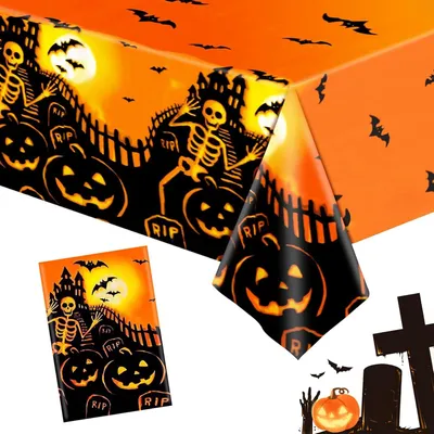 Produktbild von Halloween Tischdecke 180 x 137 cm, wasserdichte Kürbis Tischdeko