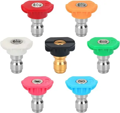 Image de Kit de buses pour nettoyeur haute pression, 7 pièces, connexion rapide, 1/4 de pouce, en acier inoxydable et en laiton, 7 couleurs