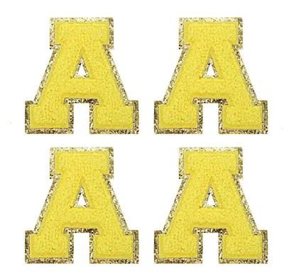 4 Chenille-Buchstaben-Patches gelb A zum Aufbügeln