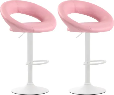 Image de Lot de 2 tabourets de bar CLP Olinda en similicuir, réglables en hauteur et pivotants, couleur rose, structure blanche