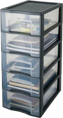 Image de Étagère de rangement en plastique gris avec 5 tiroirs transparents au format A4