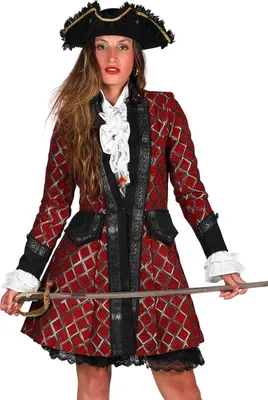 A woman in a pirate costume holding a sword.
