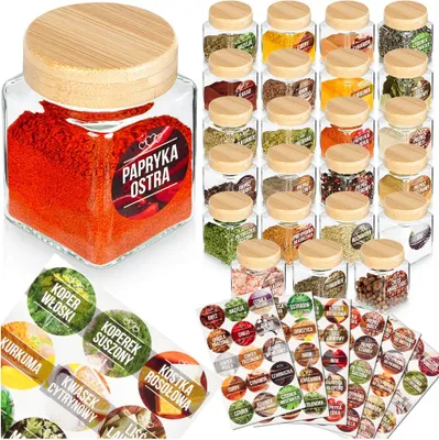 Image de 24 pots à épices pour la cuisine, bocaux + étiquettes