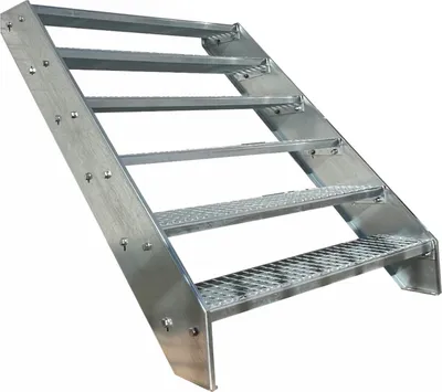 Obrázek produktu pro Mřížové ocelové schodiště s 6 stupni - pozinkované - (š x v x h) 80 x 114 x 120 cm
