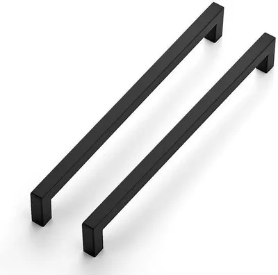 Zdjęcie produktu dla Ibenzoa® Zestaw 5 sztuk klamk do szaf i drzwi, matowy czarny kolor, stal nierdzewna, rozstaw otworów 256 mm, całkowita długość 266 mm, średnica 12 mm, wysokość 36 mm – łatwy montaż