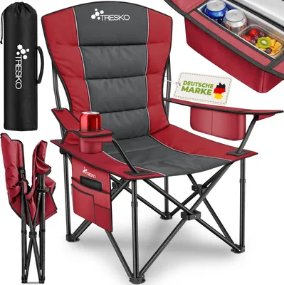 Produktbild von TRESKO® Campingstuhl Faltbar bis 200kg | Faltstuhl mit Kühltasche, Getränkehalter & Seitentasche | Klappstuhl XXL inkl. Tragetasche | Angelstuhl gepolstert für Outdoor, Angeln, Festival & Garten