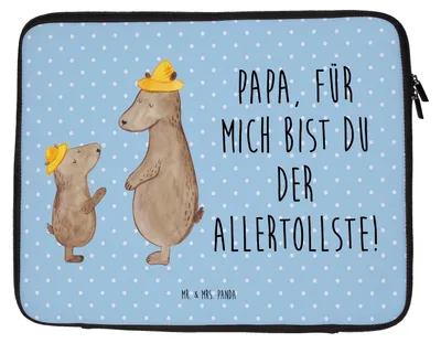 Produktbild von Mr. & Mrs. Panda Laptophülle Bären mit Hut 20 x 28 cm - Blau Pastell - Geschenk, Schutzhülle Laptop, Papa, Tasche, Laptoptasche, Familie, Hülle, Vatertag, Family, Bär
