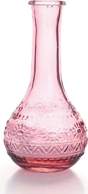Obrázok produktu pre Vintage sklenená váza s reliéfmi - ružová - 7,5 x 15,8 cm