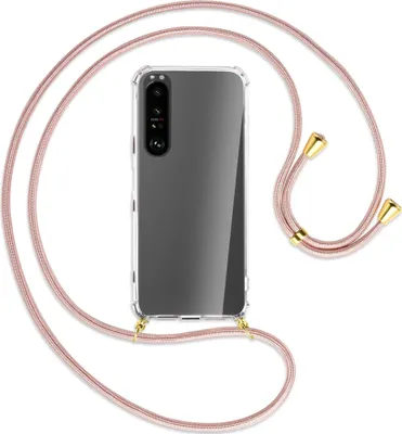 Produktbild von Handykette Backcover-Schutzhülle mit Band (Metall goldfarben) für Sony Xperia 1 III - roségold