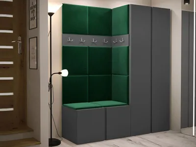 Obrázek produktu pro Předsíňová stěna s čalouněnými panely 42x42 SELAND 3 - grafitová / zelená
