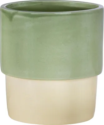 Produktbild von Dehner Übertopf Anne, handgefertigter Indoor Blumentopf, Ø außen 24 cm / innen 21.5 cm, Höhe 26 cm, Keramik glasiert, grün / creme